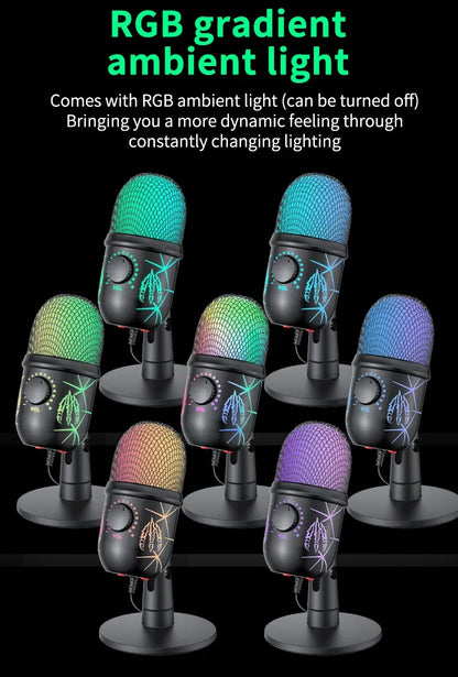 RGB Condenser Microphone with Breathing Light Desktop Mic Stand for Laptop PC Live Streaming Video Conference Online Game