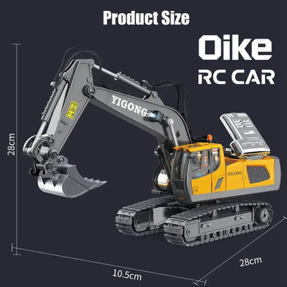 Oike 4WD Remote Control Excavator Alloy Dump Truck Bulldozer Radio Model RC Car Construction Vehicle with Lights Sound Toy Gift