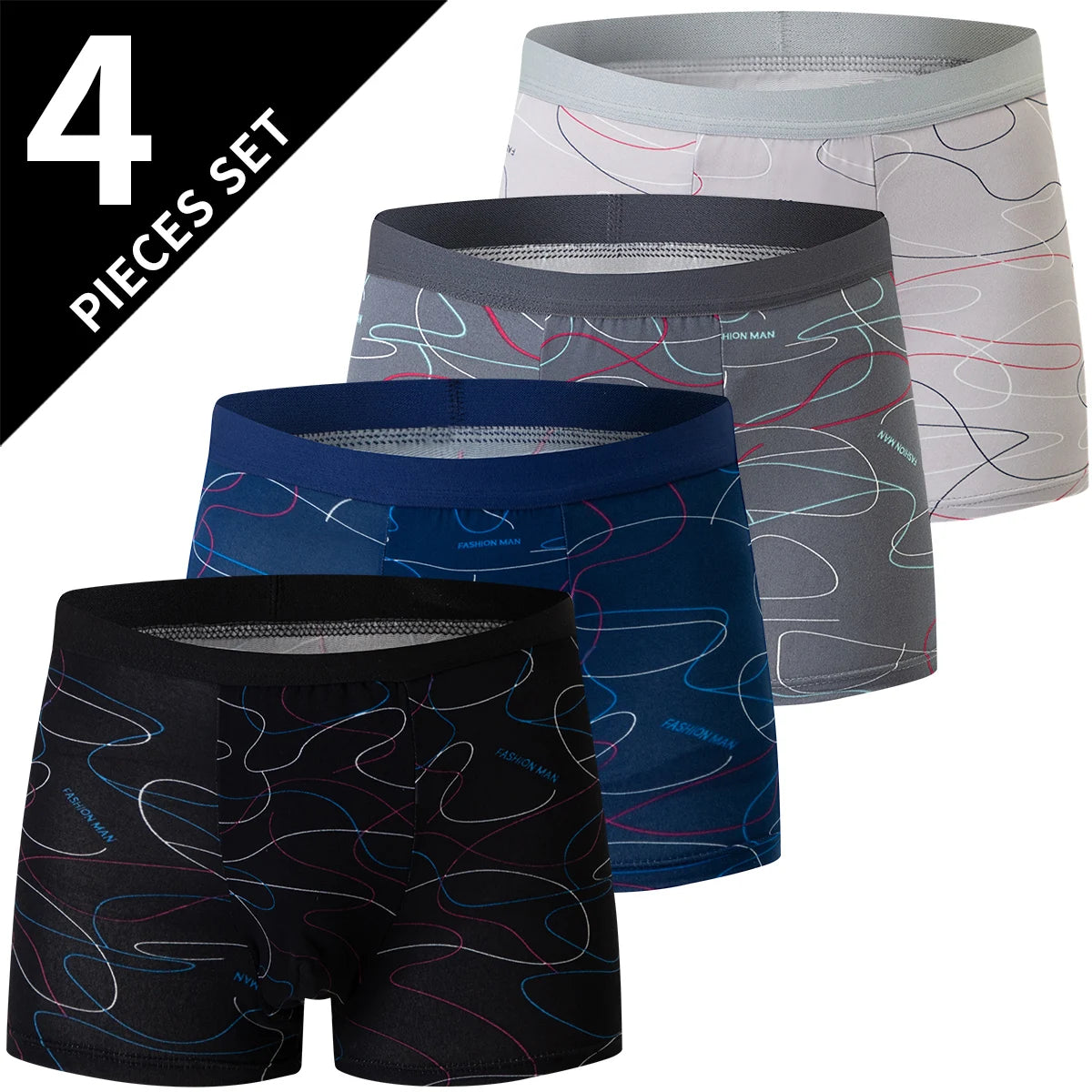 Herr Boxershorts 4/5-pack – Tryckta Plus Size Europeisk Storlek, Dubbel Användning Badshorts