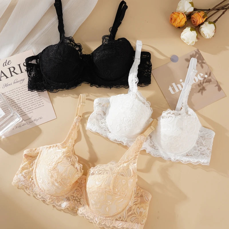 Women's Lace Push Up Bra 32-40 B/C Cup Sexy Hollow Out Bras Plus Size Female  Thin Bralette Embroidery Breathable Underwear