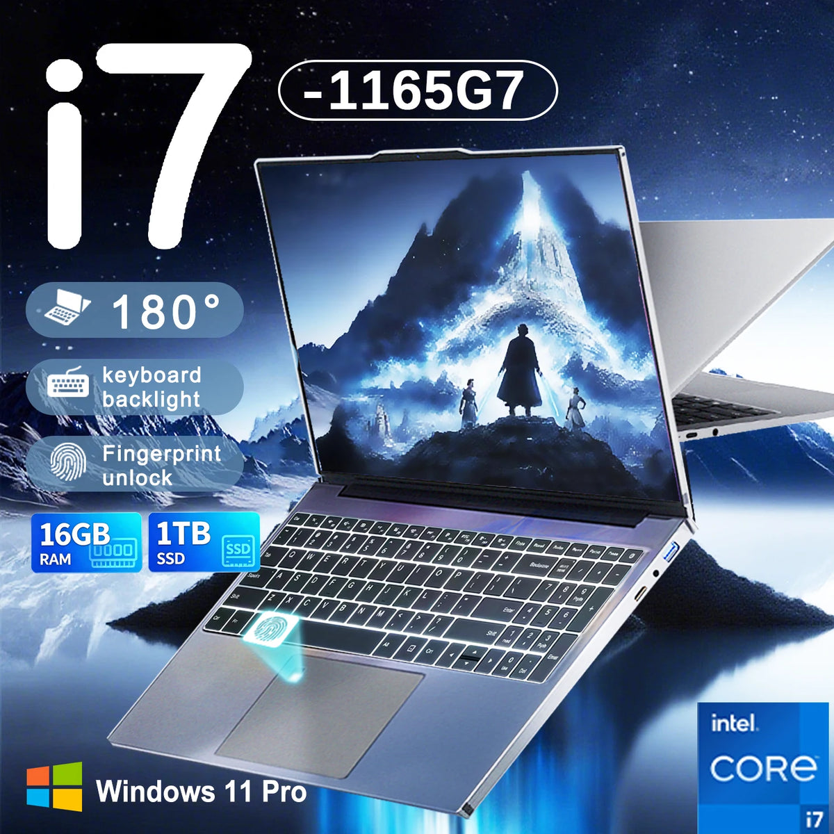 Windows 11 Pro 15.6' Ultra Slim Portable i7 Laptop Intel Core i7-1165G7 16GB RAM 1TB 2TB SSD Fingerprint Office Gaming Laptop PC
