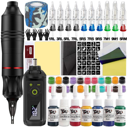 Tattoo Pen Machine Kit Tattoo Machine Pen Set with Wireless Power Supply Cartridge Needle Tattoo Accessories for Tattoo Beginner