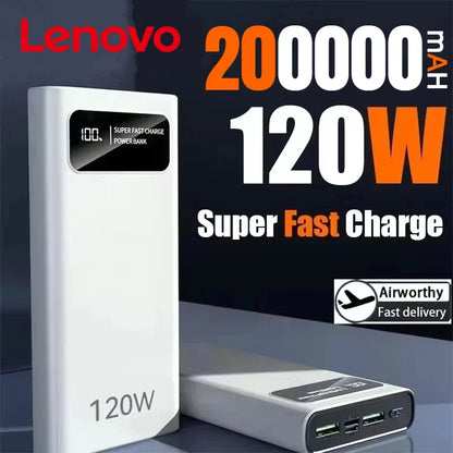 Lenovo 120W 200000mAh Power Bank Fast Charge Large Capacity External Battery CCC Mobile Power For Iphone Samsung Xiaomi NEW