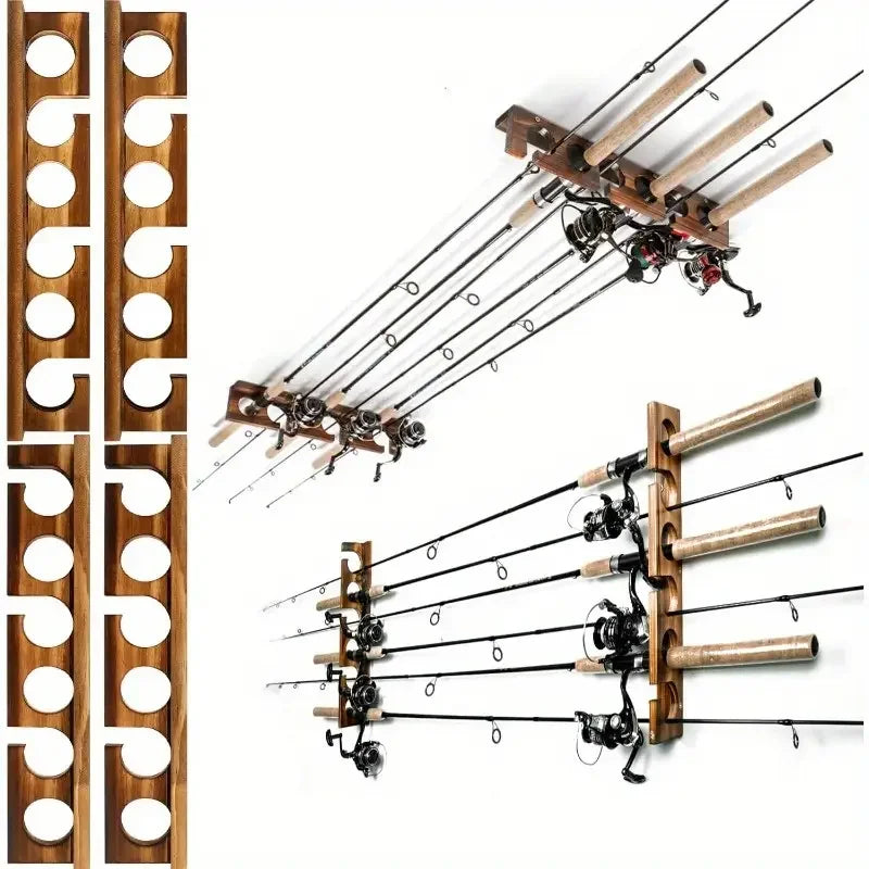 1pair Fishing Rod Holders Up to 6 Rods Fishing Pole Rod Racks Wall or Ceiling Mounted Fishing Pole Rod Holder for Garage Storage