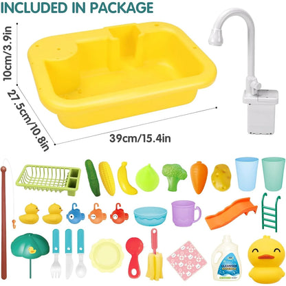 Play Sink with Running Water Kitchen Sink Toys Electric Faucet Play Kitchen Toy Pool Floating Fishing Toys for Water Play