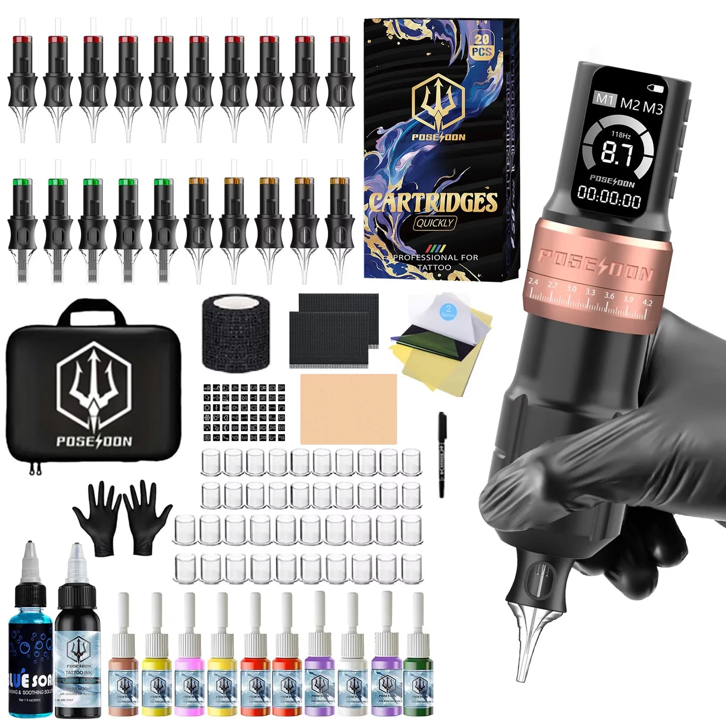 Tattoo Kit POSEIDON V5 New Adjustable Tattoo Pen Kit For Permanent Makeup Tattoo Machine Kit Hot Sale Wireless Tattoo Gun Kit
