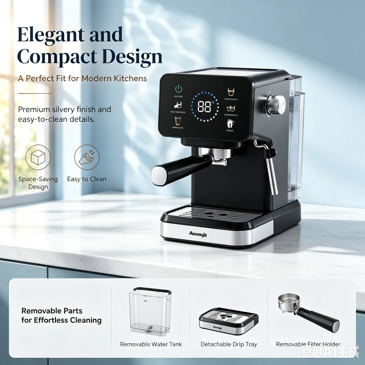 Semi-Automatic Coffee Maker Espresso Machine with Built-In Milk Frother One-Touch Americano Function, Adjustable Temperature, Cappuccino H13 Espresso Coffee Machine 20 Bar Semi-Automatic Italian Espresso Coffee Maker with Mil