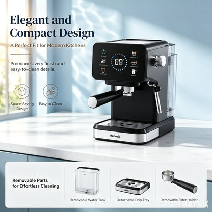 Semi-Automatic Coffee Maker Espresso Machine with Built-In Milk Frother One-Touch Americano Function, Adjustable Temperature, Cappuccino H13 Espresso Coffee Machine 20 Bar Semi-Automatic Italian Espresso Coffee Maker with Mil