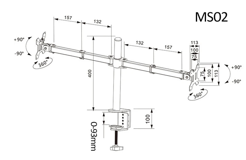 DL-MS02 Desktop Stand Full Motion 360 Degree Steel Dual Monitor Holder 10'-27' Clamp Base Monitor Mount Arm Loading 9.9kgs
