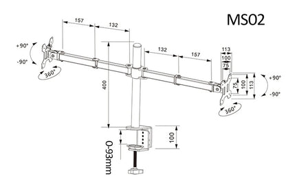 DL-MS02 Desktop Stand Full Motion 360 Degree Steel Dual Monitor Holder 10'-27' Clamp Base Monitor Mount Arm Loading 9.9kgs