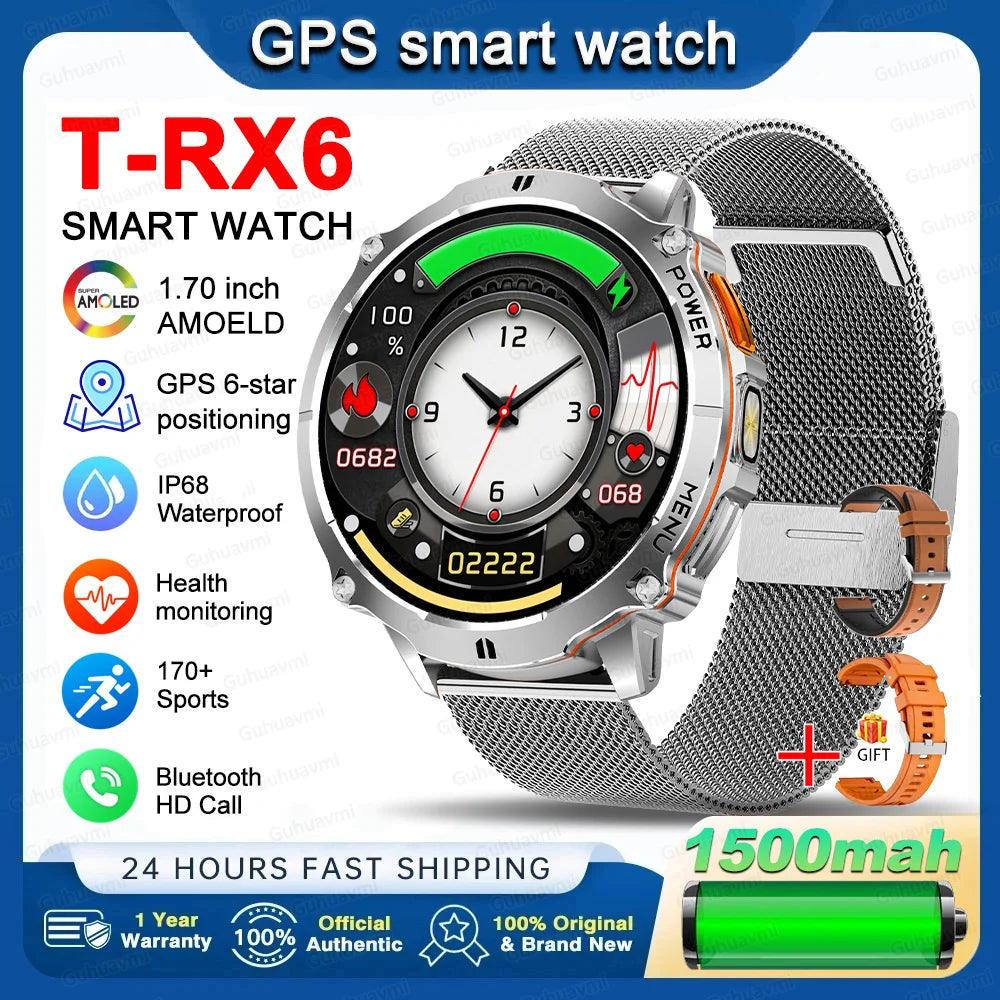 New T-RX6 Ultra Outdoor Sports Smart Watch GPS Compass  Barometer IP68 Waterproof Call Blood Oxygen Military Smartwatch For Men