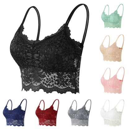 Sexy Strapless Floral Lace Bra For Women Plus Size Comfort Wireless Bras Padded Top Bra For Women High Elastic No Steel Ring Bra