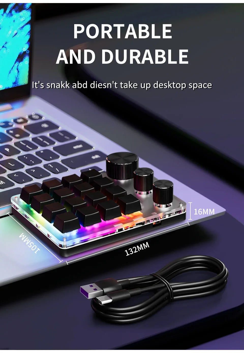 Bluetooth Macropad Macro Mechanical Keyboard 16 Keys 3 Knob RGB Mini Gaming Custom Programming Hotswap Keypads For Photoshop