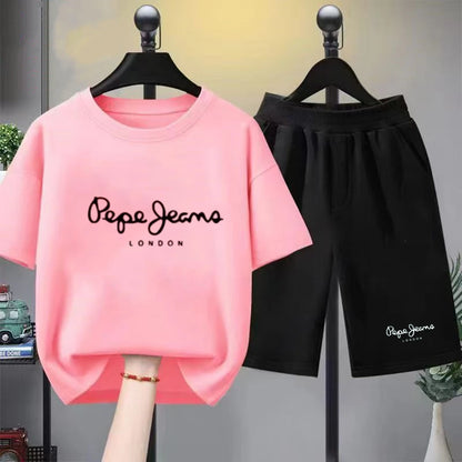 Children Clothes Brand Letters Print T-shirt 3-12Yrs Boys Girls Short-sleeved Top+Shorts Casual Fashion Sports Set Clothing
