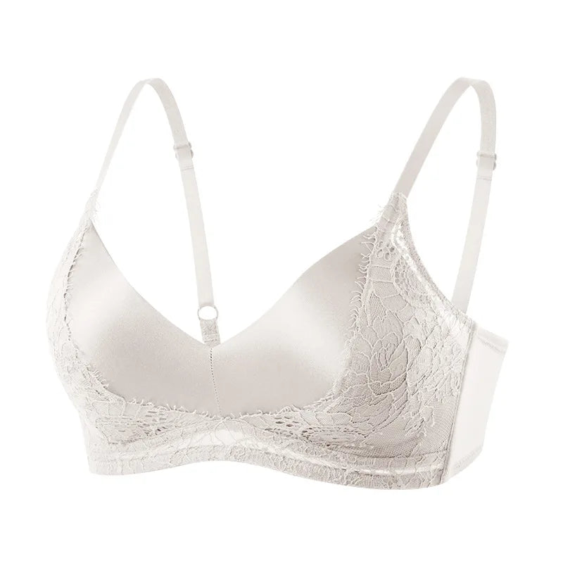 SuyaDream,Women Silk Bras, 93%Silk 7%Spandex, Wire Free, Lace Padded Bra, 2025 New Cozy Intimates, Black, White