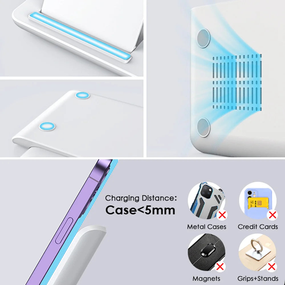 15W 3 in 1 LED Fast Wireless Charger Stand Foldable Charging Station For IPhone17-11 Apple Watch 9 8 7 6 5 Airpods Pro