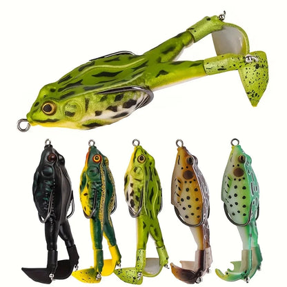 1pc Surface Frog Lure Top Water Bass Fishing Lures Soft Frog Double Propellers Legs Freshwater Rotating Tail Floating Swing Bait