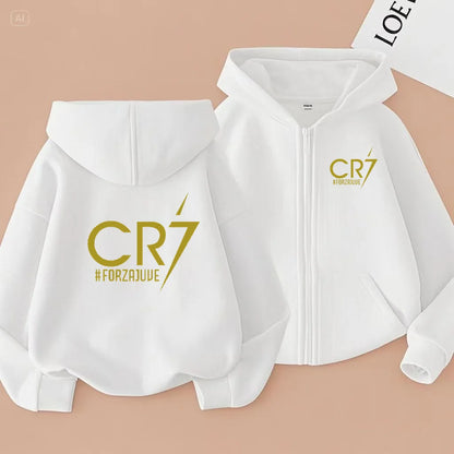 Children Football Hoodie Letter CR7 Zipper Style Coat Sweatshirt Boys Girls 3-12Yrs Long sleeves Loose Top Casual Sports Clothes