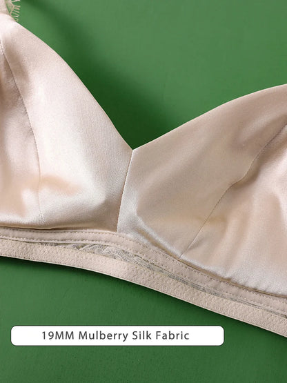 SuyaDream,Women Silk Bras, 93%Silk 7%Spandex, Wire Free, Lace Padded Bra, 2025 New Cozy Intimates, Black, White