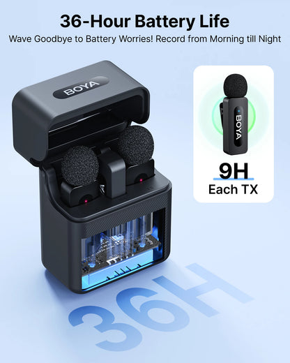 BOYA BY-V3 Wireless Lavalier Lapel Mirophone Noise-cancelling Rechargeable Mic for iPhone Android Camera Live Streaming Vlogging