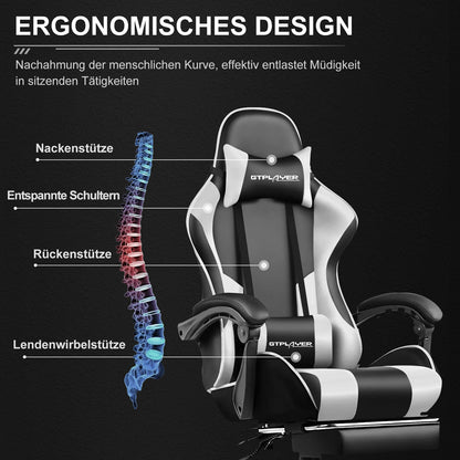 Gtplayer Gaming Chair with Massage, Ergonomic Desk Chair with Footrest, Headrest, Swivel Chair for Office and Gamer