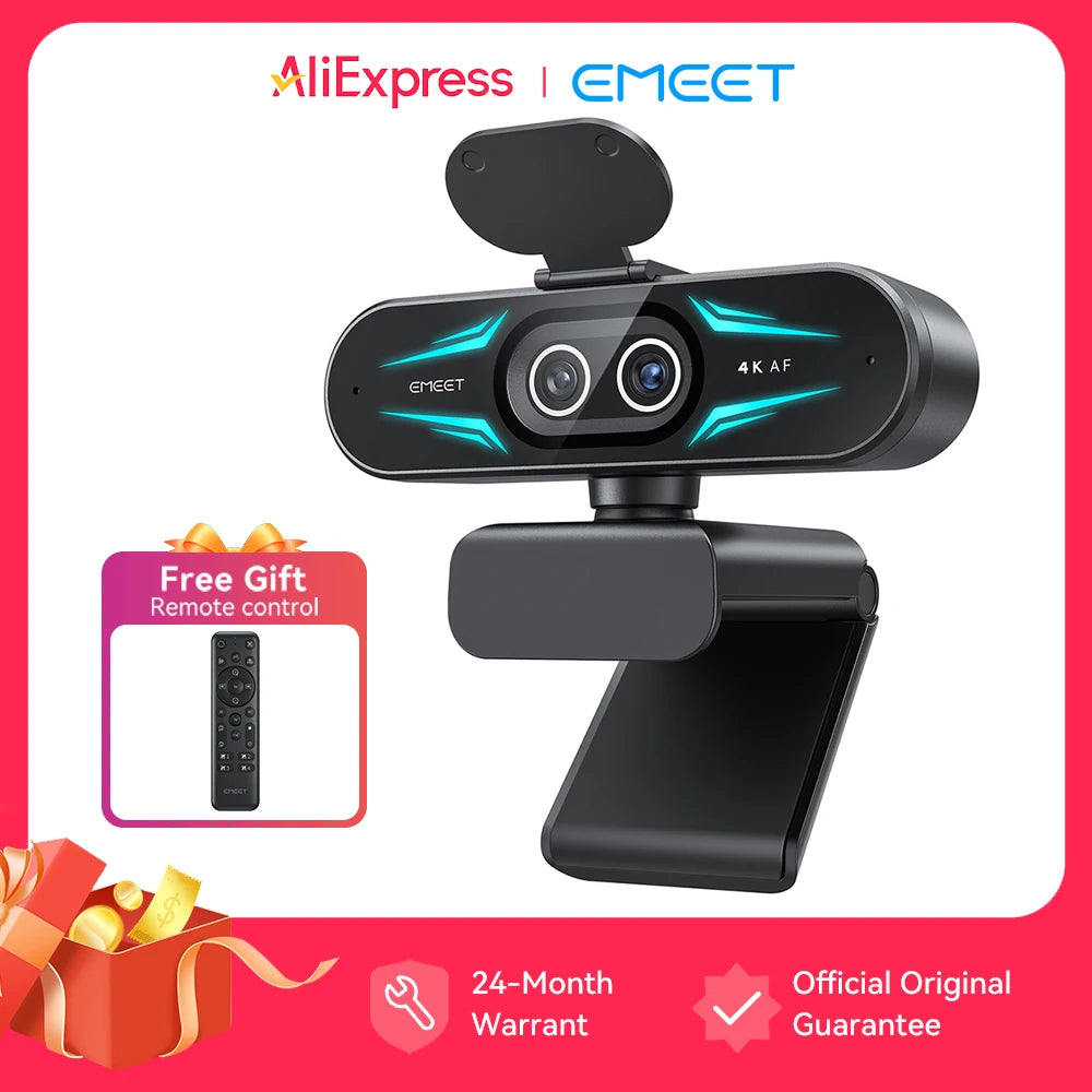 4K Webcam 1080P 60fps Web Camera EMEET C60E 4K Binocular USB Camera With RGB Light for Streaming/Gamer Video Camera for Computer