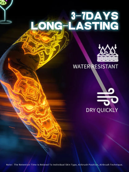 UV Airbrush Tattoo Ink 15ml Fluorescent Body Paint for Festival Waterproof Temporary Tattoo Last 3–7 Days Skin Safe Easy Removal