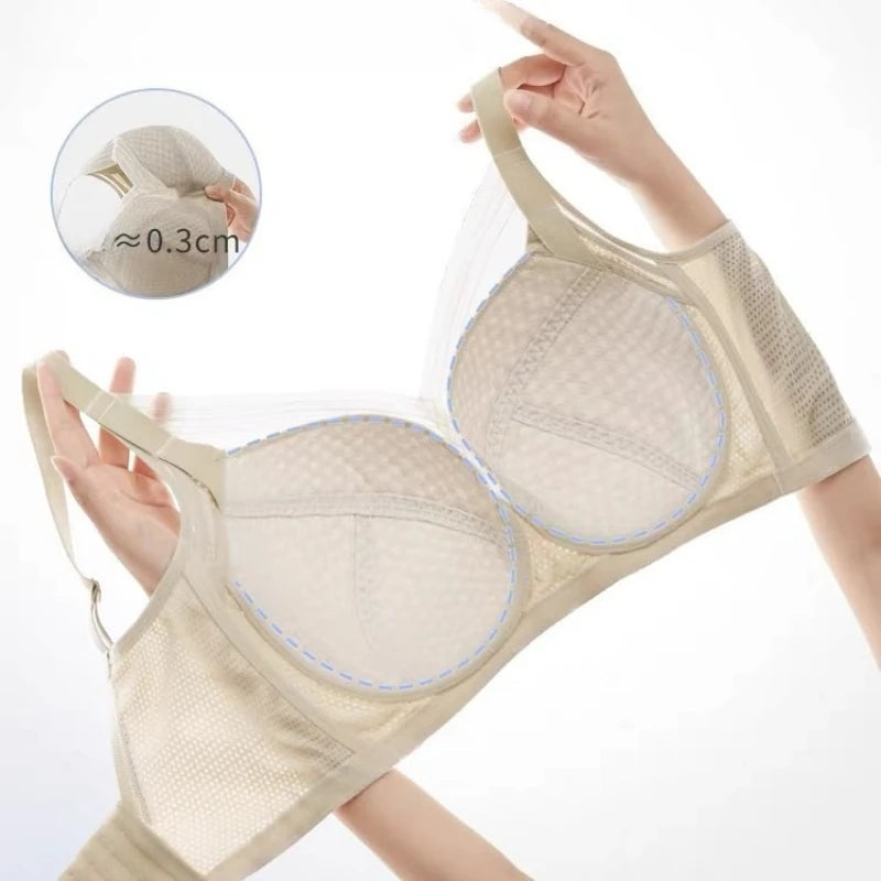Top Up Minimizer Bra for Womens Full Coverage Anti Sagging Soft Cups Underwear Female Mesh Large Size Push Up Bras Lingerie