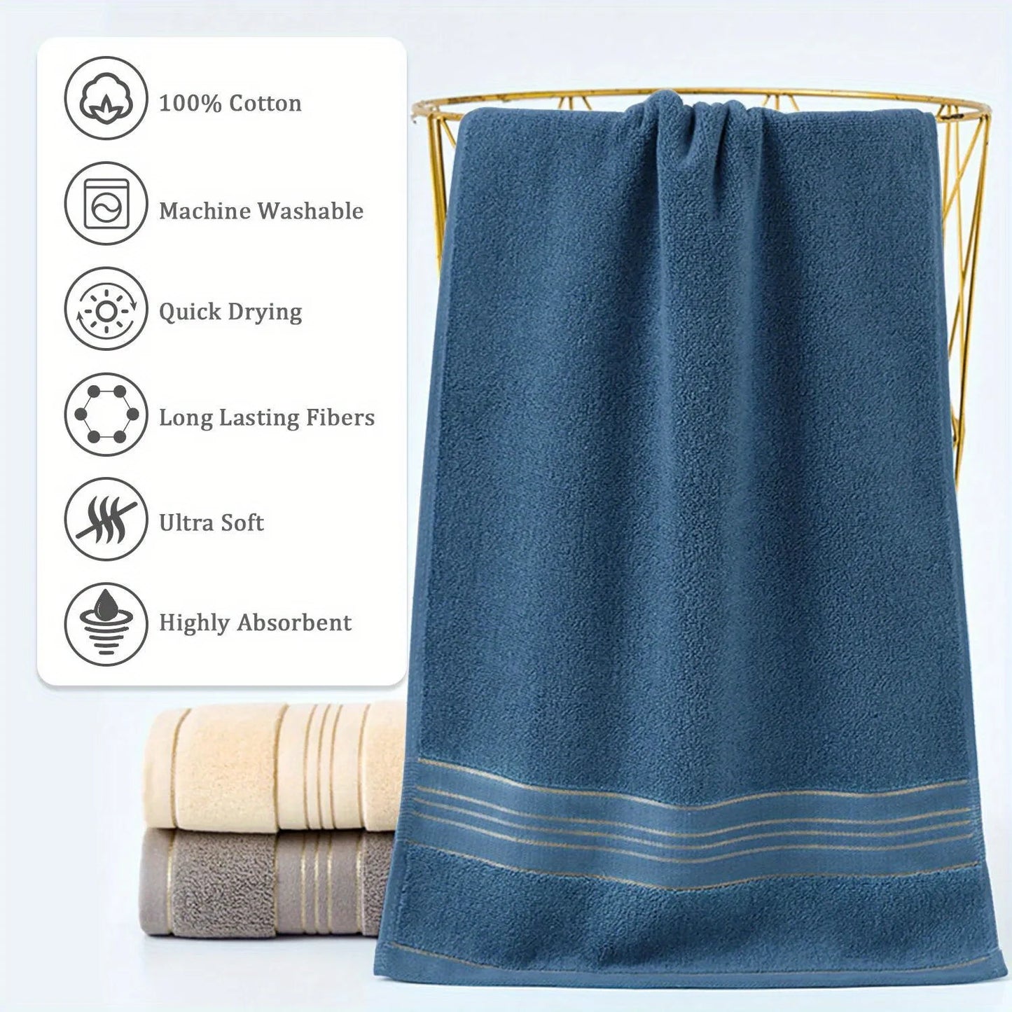 Pure Cotton Bath Towel, Soft and Absorbent Multi-Purpose High-Quality Quick-Dry Bathroom Towel