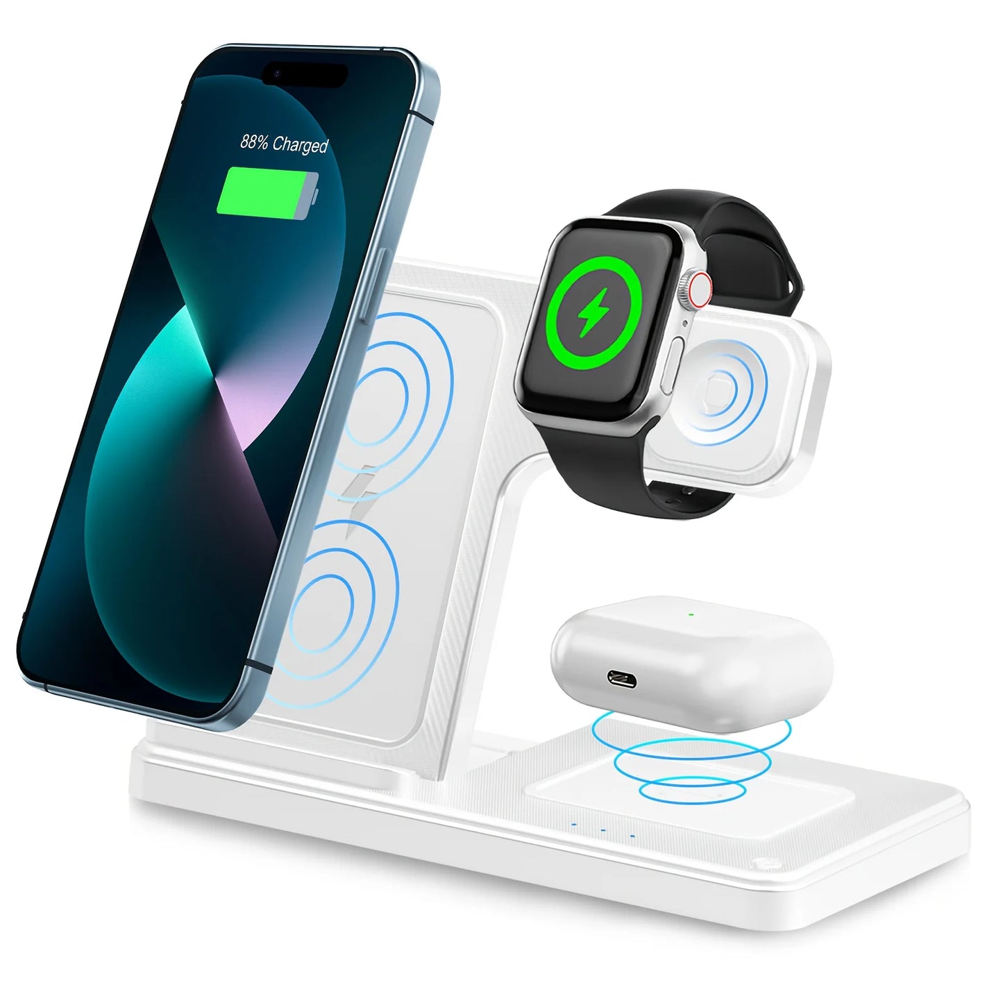 15W Magnetic Wireless Charger Stand Foldable 3 In 1 Fast Charging Sation for iPhone 17- 12 Pro Max Apple Watch 8 7 Airpods Pro