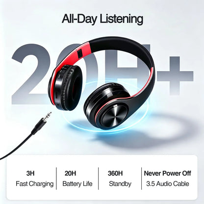 Wireless Bluetooth Headphone HI-FI Stereo Over-ear Earphone Foldable Gaming Music Headset TF Card with Mic Noise Cancelling