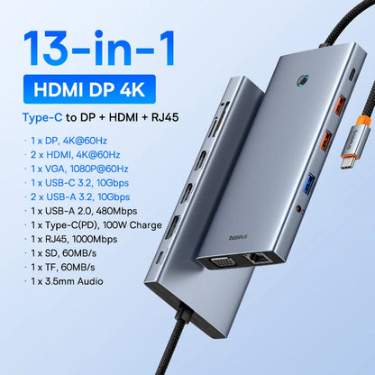 Baseus USB-C-hubb med HDMI, USB 3.2 och flera anslutningar