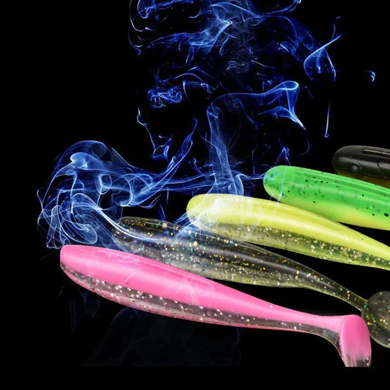 10pcs/Lot Fishing Lure T Tail Worm Soft Bait Jigging Wobblers Tackle Bass Pike Artificial Silicone Swimbait 55mm 70/90mm 120mm