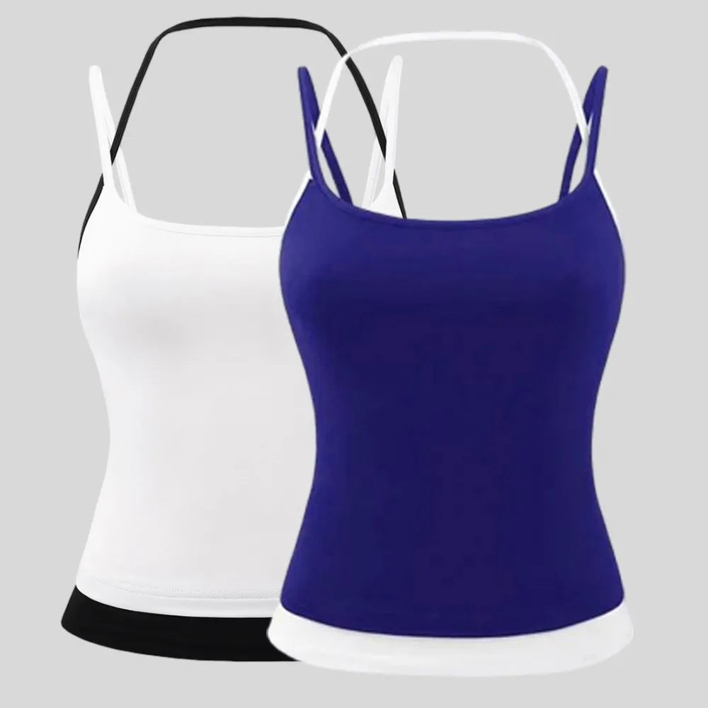 Dam Y2K Linne Crop Top – Sömlös Slim Camisole Fake Tvådelad Sportig Sommar, S–XXL