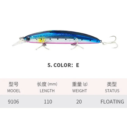 Floating Minnow Fishing Lures 110MM 20g Sea Ocean Beach Fishing Artificial Hard Bait Fishing Tackle for Bass Pike Perch Pesca