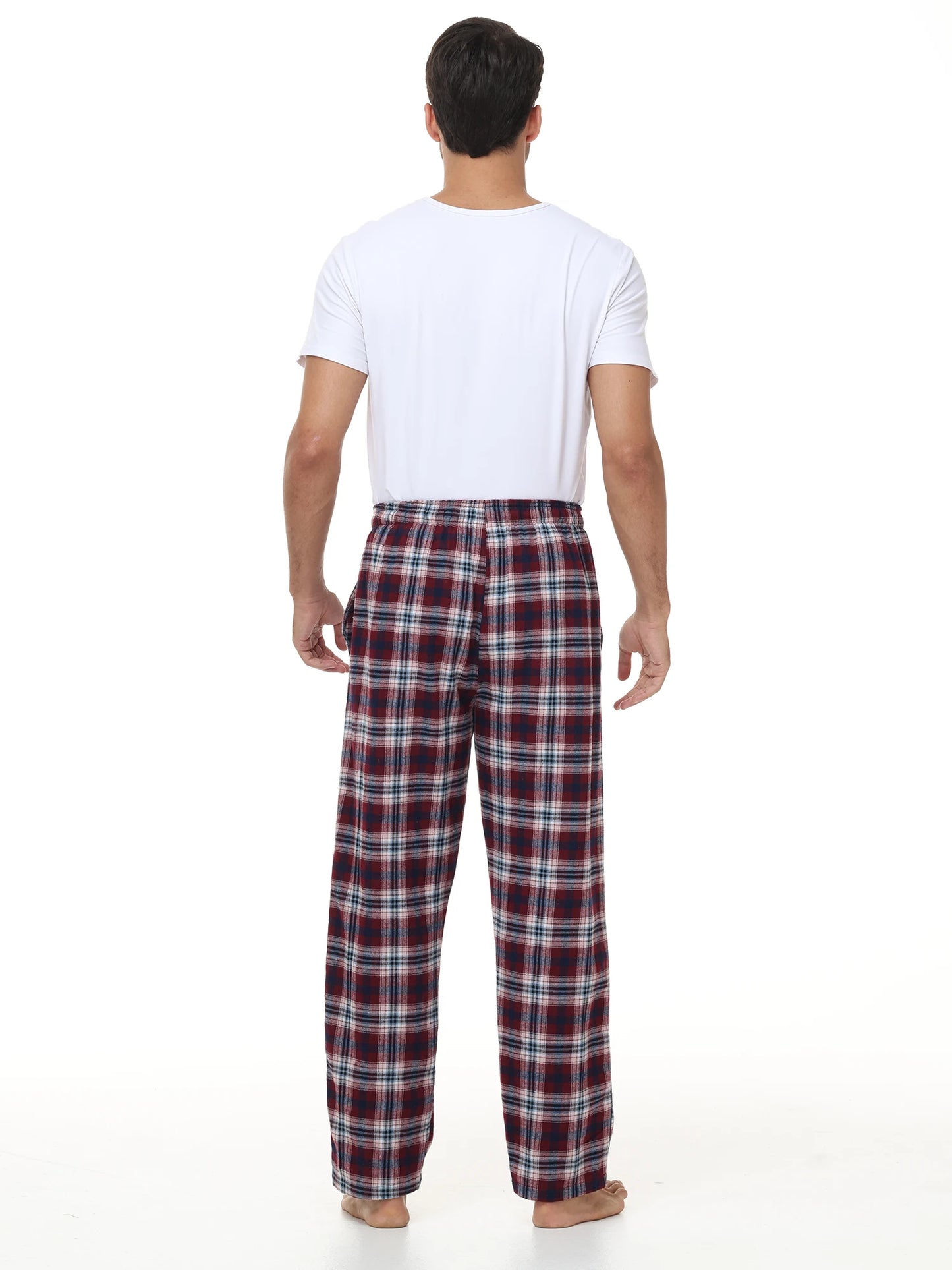 Men's 3Pcs Pajama Sleeping Pants Cotton Plaid Pjs, Long Plaid Print Sleepwear Pajama Pants with Elastic Waist Homewear