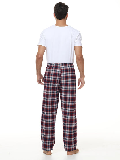 Men's 3Pcs Pajama Sleeping Pants Cotton Plaid Pjs, Long Plaid Print Sleepwear Pajama Pants with Elastic Waist Homewear