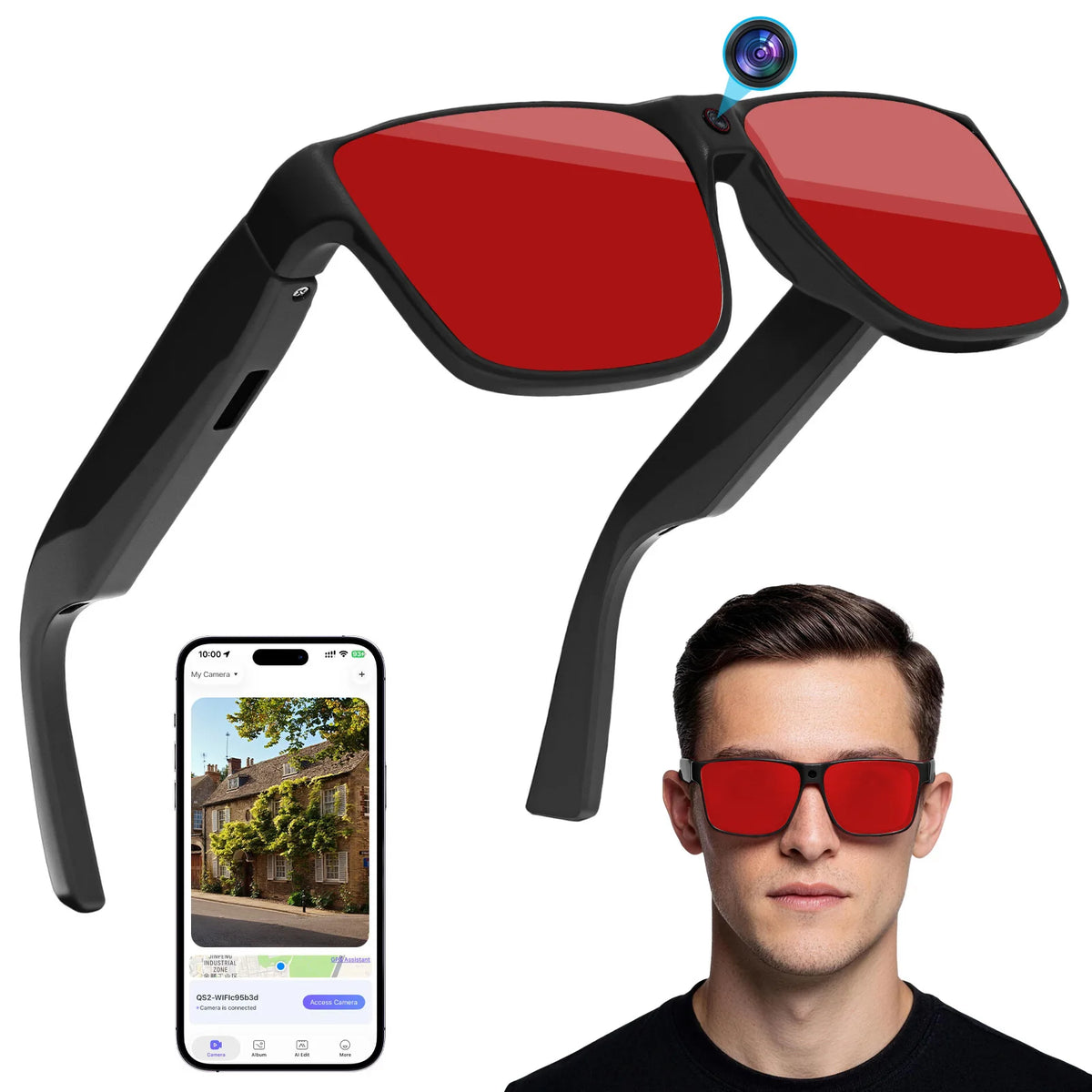 Intelligent AI Sunglasses HD with 800W Pixel Shooting and Camera for Recording Bluetooth Music Calling Outdoor Sports Shooting