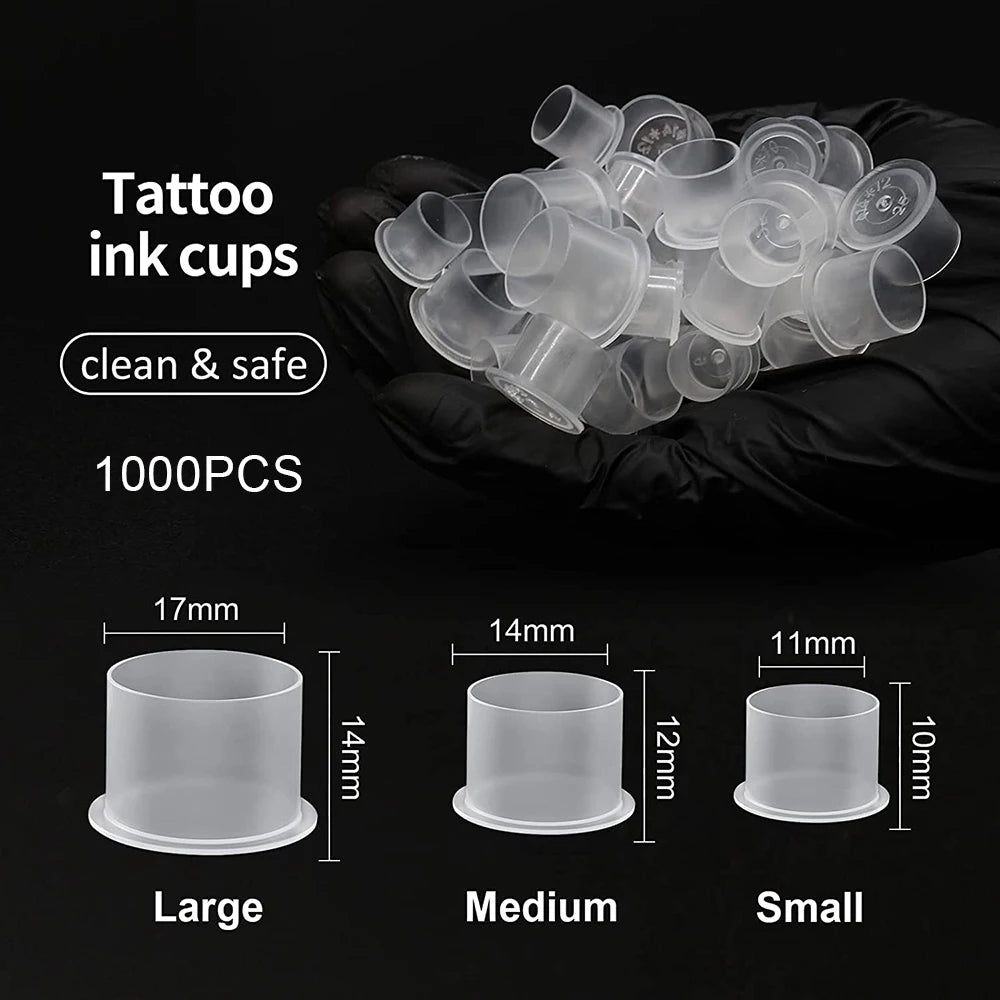 300/100PCS Disposable Tattoo Ink Cups with Base S/M/L Mixed Permanent Makeup Pigment Holder Caps Tattoo Accessories