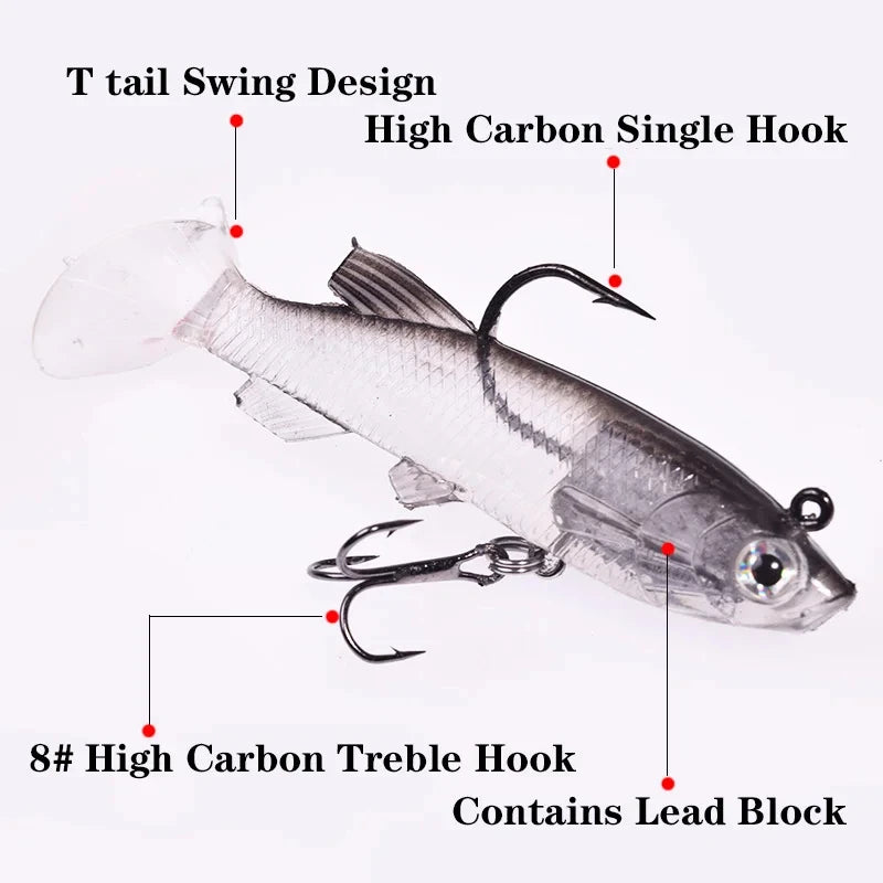 Wobblers Silicone Soft Bait 7.5cm 12g T Tail Swimbait Artificial Rubber Bait Pike for Bass Carp Fishing Lures