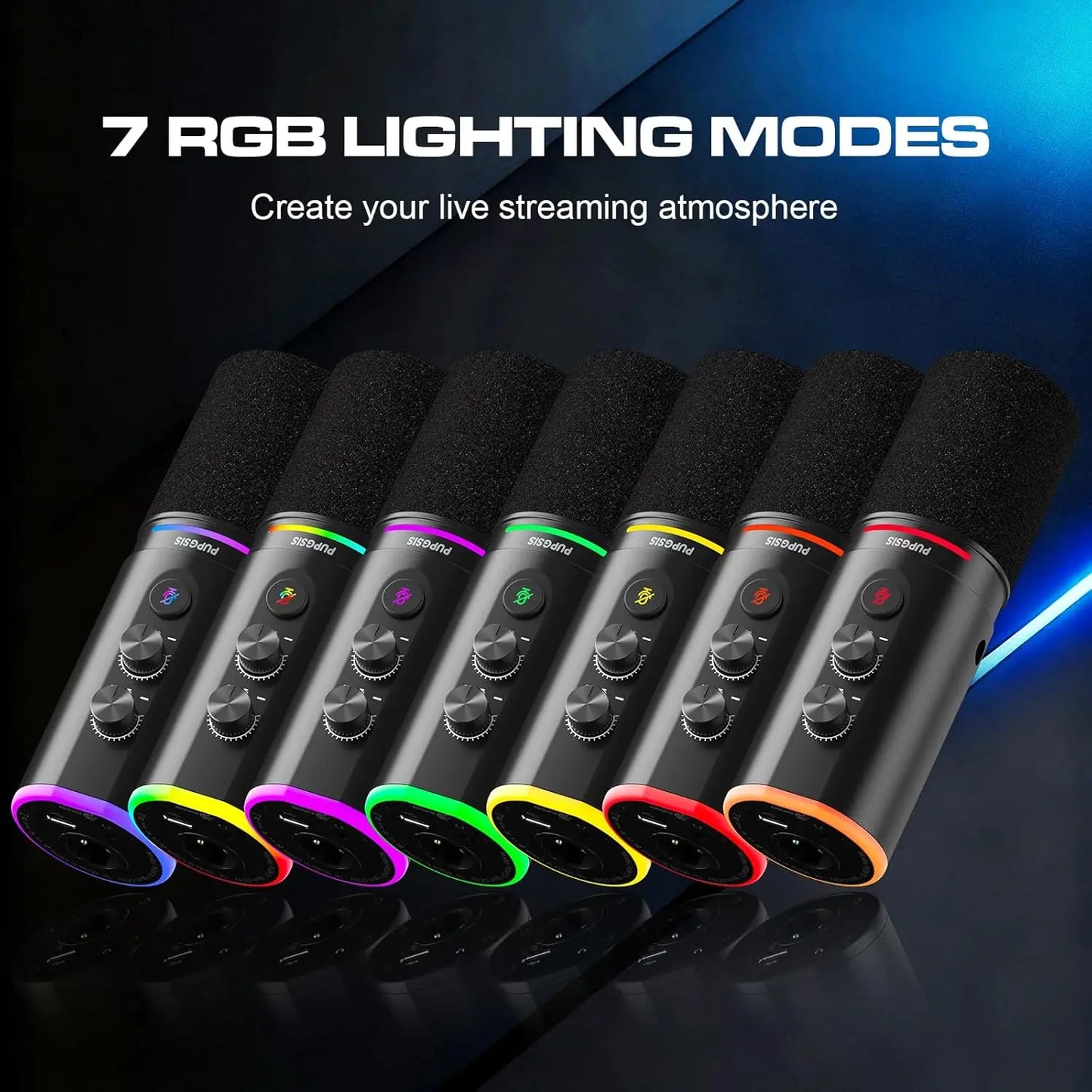 XLR/USB Gaming Microphone Kit: Dynamic PC Mic for Streaming Podcasting,  Mute Button, Reverb Effects, RGB Computer Mic with Arm