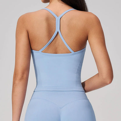 Summer New Yoga Vest Women Workout Crop Tops Cross Back Strap Fitness Bra Shockproof Sports Halter Workout Bra Push Up Yoga Vest