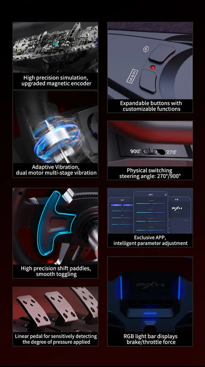 PXN V9 Gen2/V9 Gaming Steering Wheel 270°/900° Racing Simulator for PS4,PS3,PC Windows 7/8/10/11,Xbox One,Xbox Series X/S