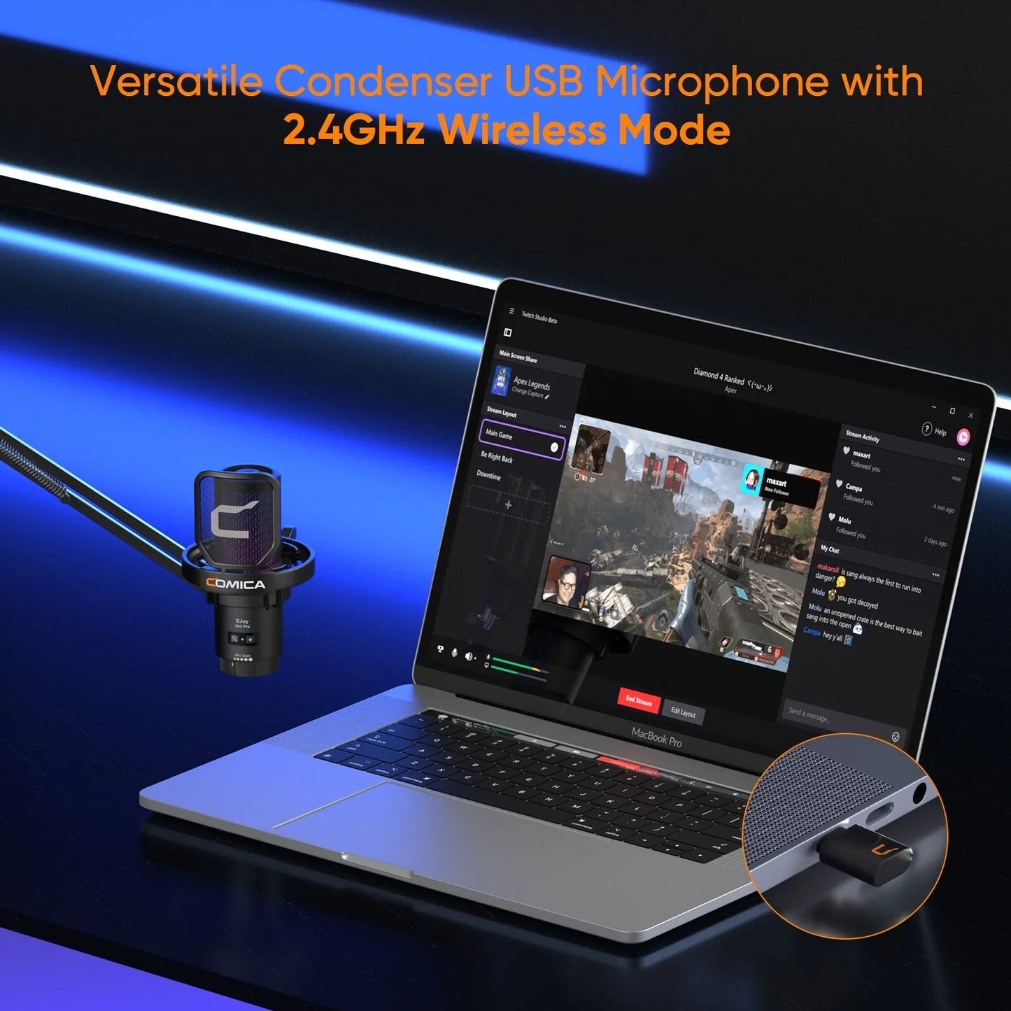 Ejoy Uni Pro wireless gaming microphone for streaming,recording, podcast, youtube. Compatible with Mac OS, PS4/ 5