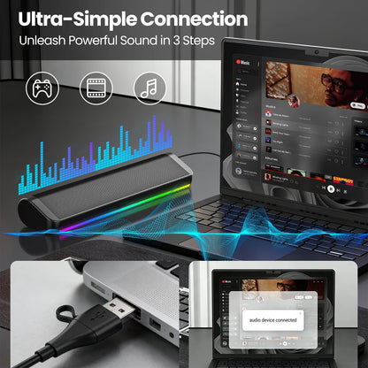 Wired Bluetooth Computer Speaker Soundbar Stereo RGB USB One Line Game Subwoofer For Laptop Notebook PC Music Player Loudspeaker