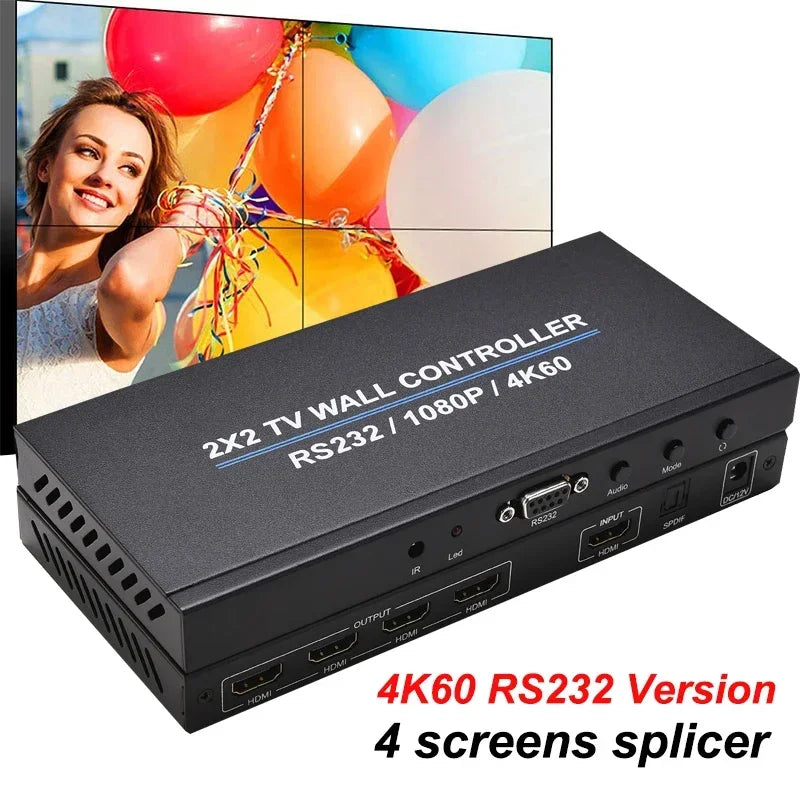 4K 60Hz 2x2 Video Wall Controller Multi Screen Splicing Processor 1x3 1x2 1x4 Office Meeting Monitor Mall 4 Channel TV Splicer