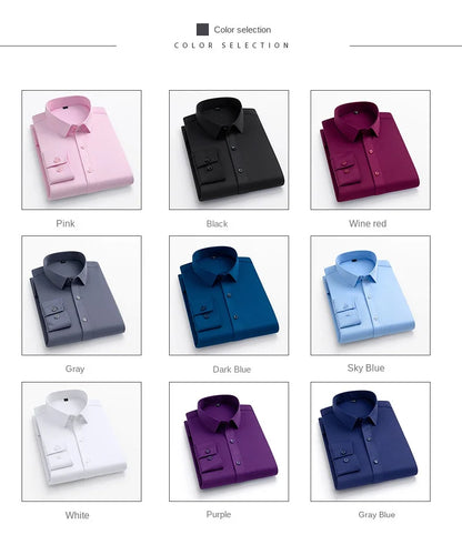 Men's long sleeved elastic shirt, non ironing business dress, professional work attire, stand up collar shirt  men shirts