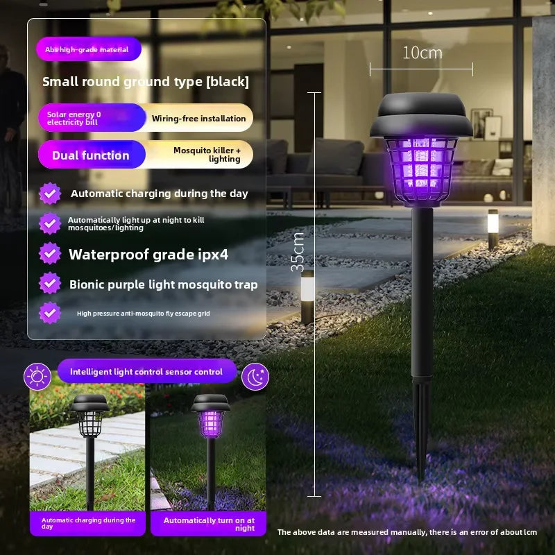 Solar and Electric Shock Mosquito Repellent Lamp Waterproof Bug Zapper 2Mode LED Light for Outdoor Garden Lawn Camping Villa Use