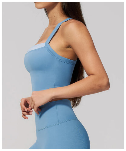 Women Criss Cross Back Yoga Tank Top Push Up Sports Bra Fitness Running Workout Gym Vest Color Block Sport Underwear Crop Top