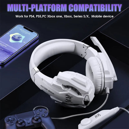 XIKCУ G9000 Gaming Headset Over-Ear – 3,5mm + USB LED-belysning Mikrofon Djupt Bas Stereo PS5 PS4 Xbox PC Laptop Röd Blå Vit